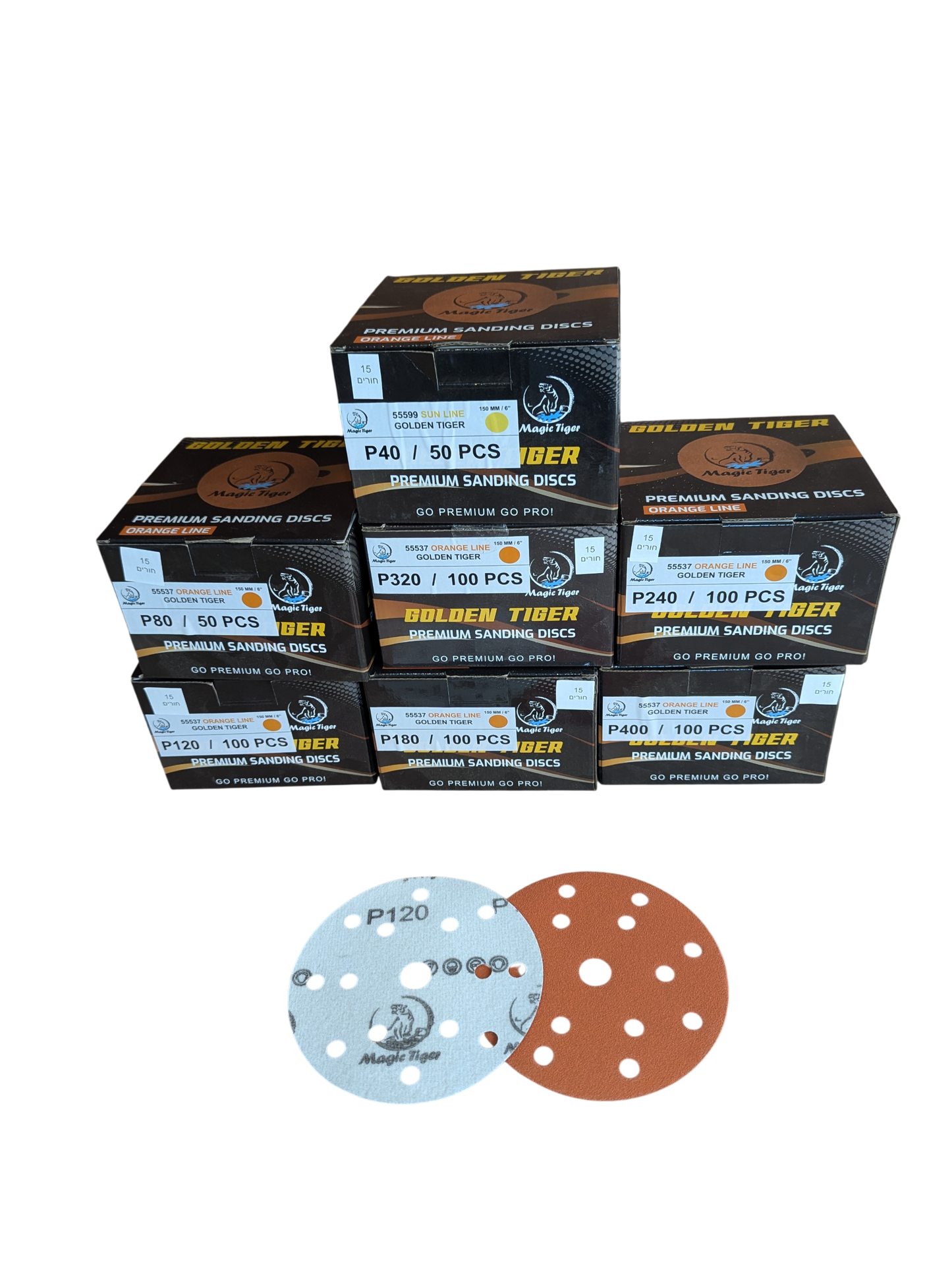 הדיסקית הכתומה GOLDEN MAGIC דיסקיות מגוון גרעינים P80-P400 עם 15 חורים "6